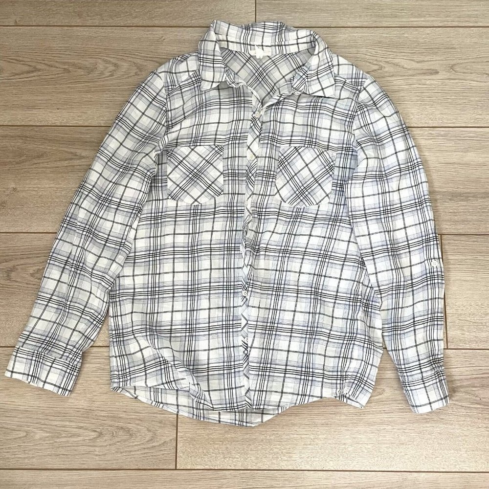 Soft Joie Button-Up Shirt Women's Medium Gray Collared Long Sleeve Front Pockets - Picture 1 of 8